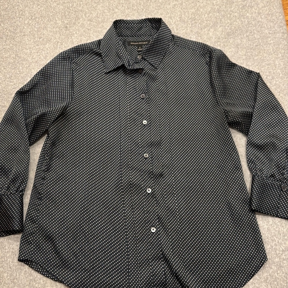 Banana Republic Satin Navy Polka Dot Blouse Sz S